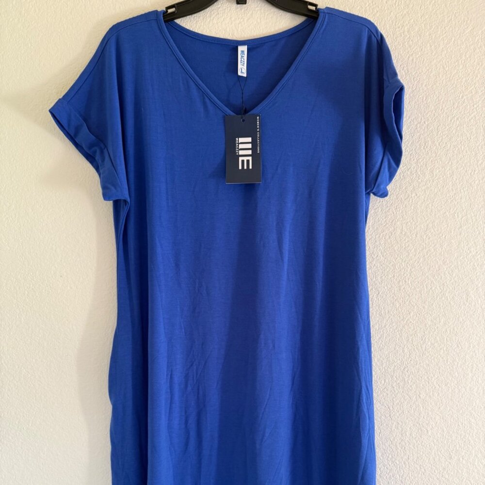 WEACZZY Women’s T-Shirt Dress W/Pockets, Blue, Large, NWT